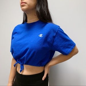 Blue Champion Waist Tie Crop Top T-Shirt